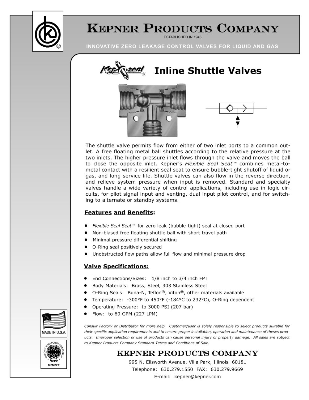 Inline Shuttle Valves - KEPNER