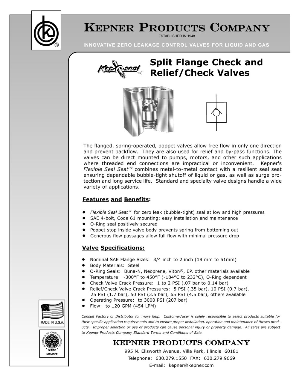 Split Flange Check and Relief/Check Valves - KEPNER