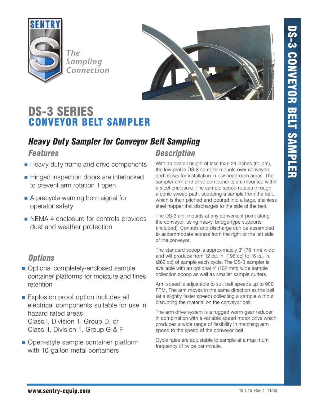Model DS-3 Conveyor Belt Sampler Data Sheet 18.1.18 - Sentry Equipment