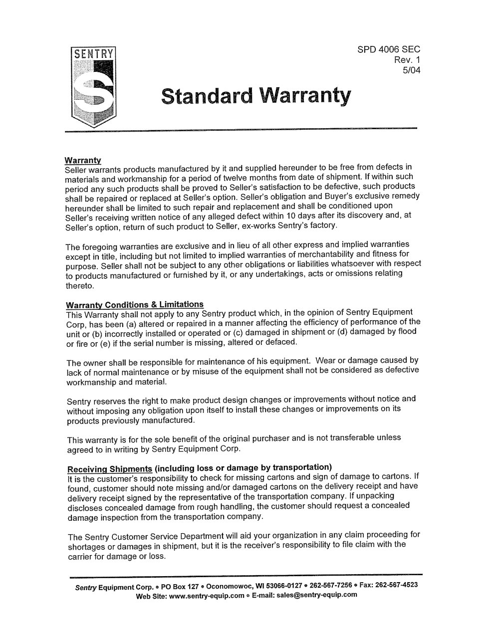 Sentry Equipment - 
