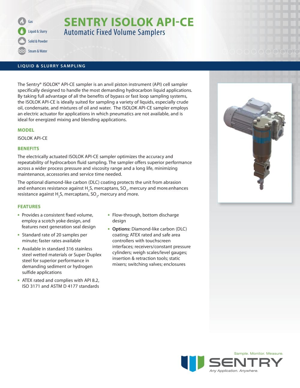 sentry isolok api ce hydrocarbon liquid sampler spec sheet sentry