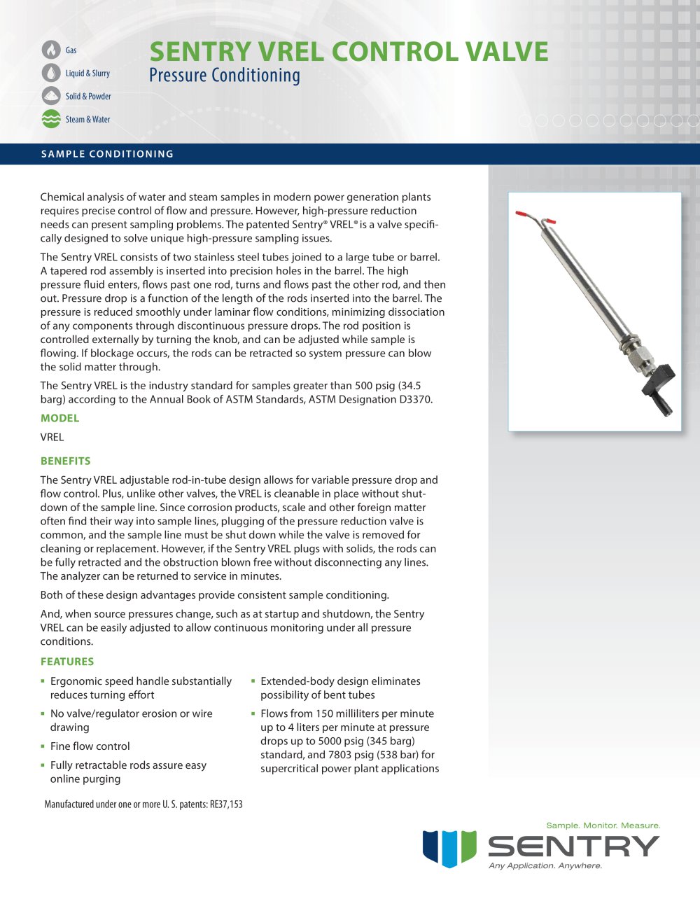 VREL&reg; - High Pressure Sample Flow Control Valve - Sentry Equipment