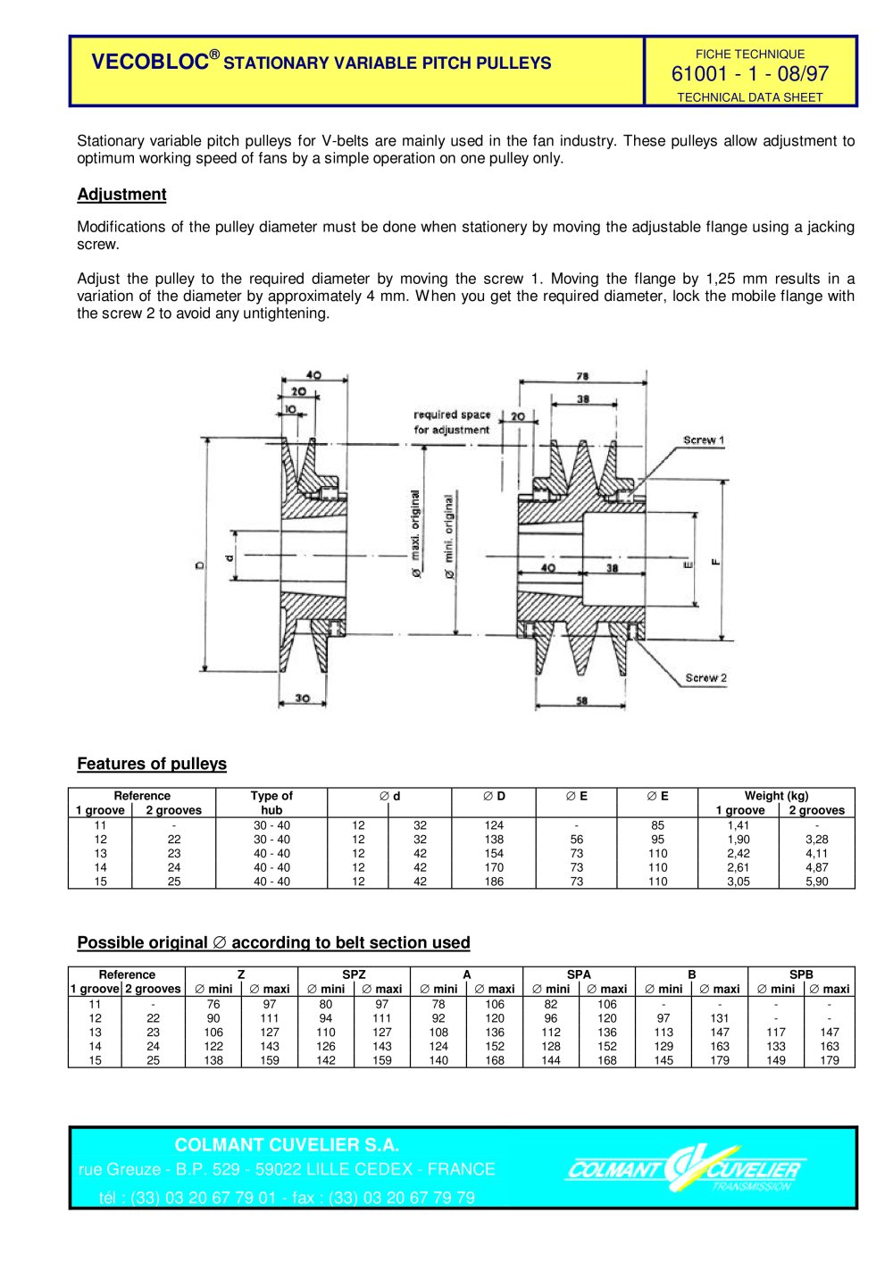 VECOBLOC Stationary variable pitch pulleys - COLMANT CUVELIER