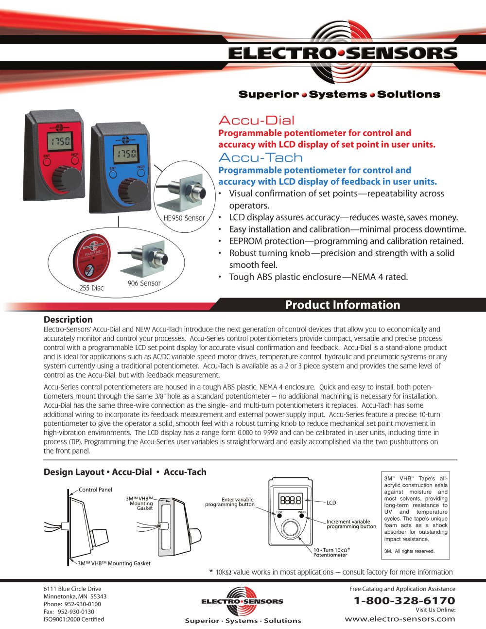 Accu-Series Potentiometers - Accu-Dial - Electro-Sensors
