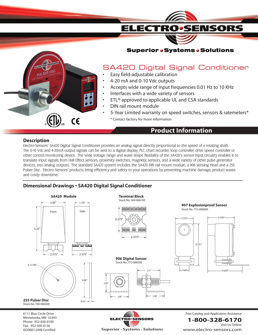 Signal Conditioners - SA420 - Electro-Sensors