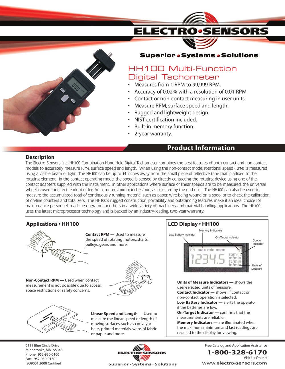 Tachometers - HH100 - Electro-Sensors