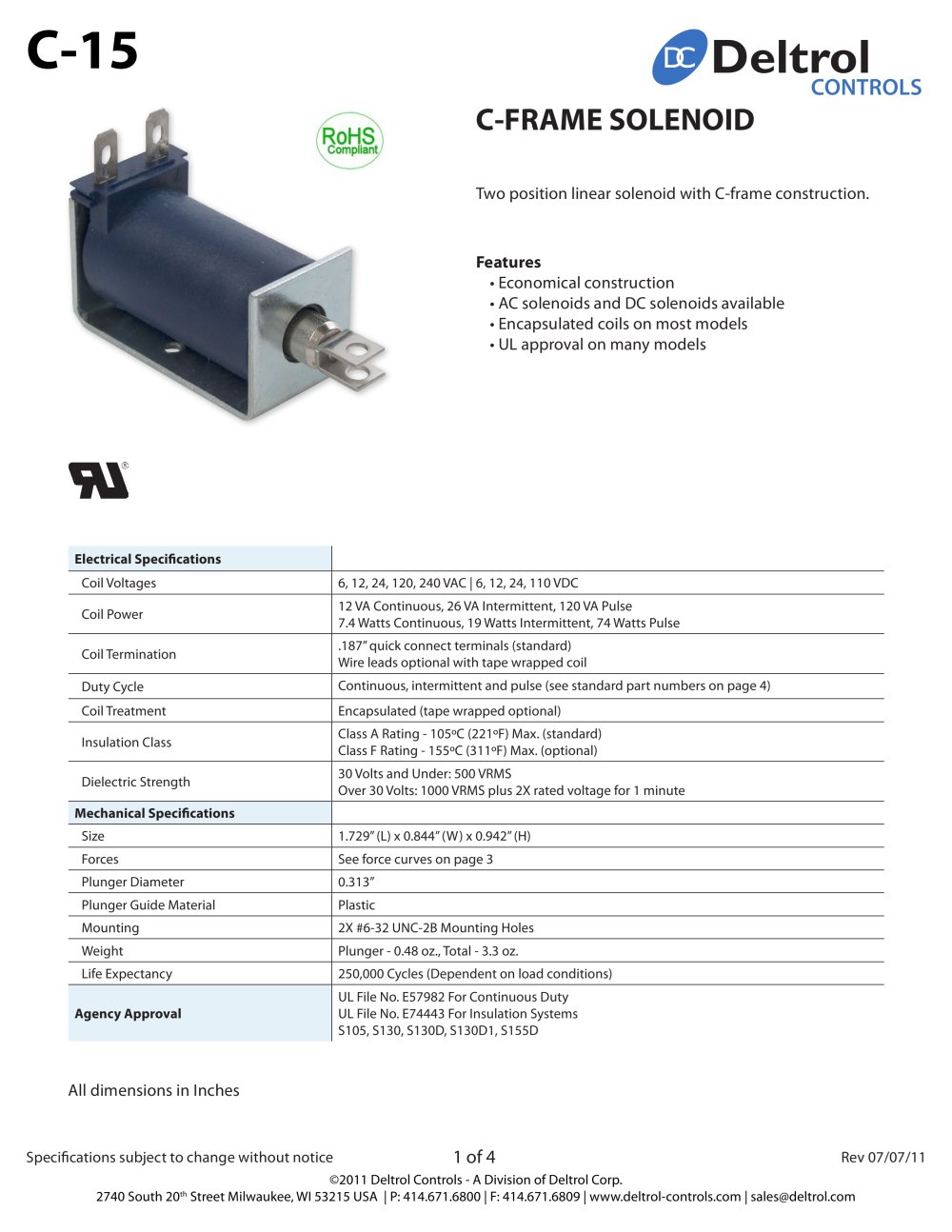 C-15 C-Frame Solenoid - Deltrol Controls