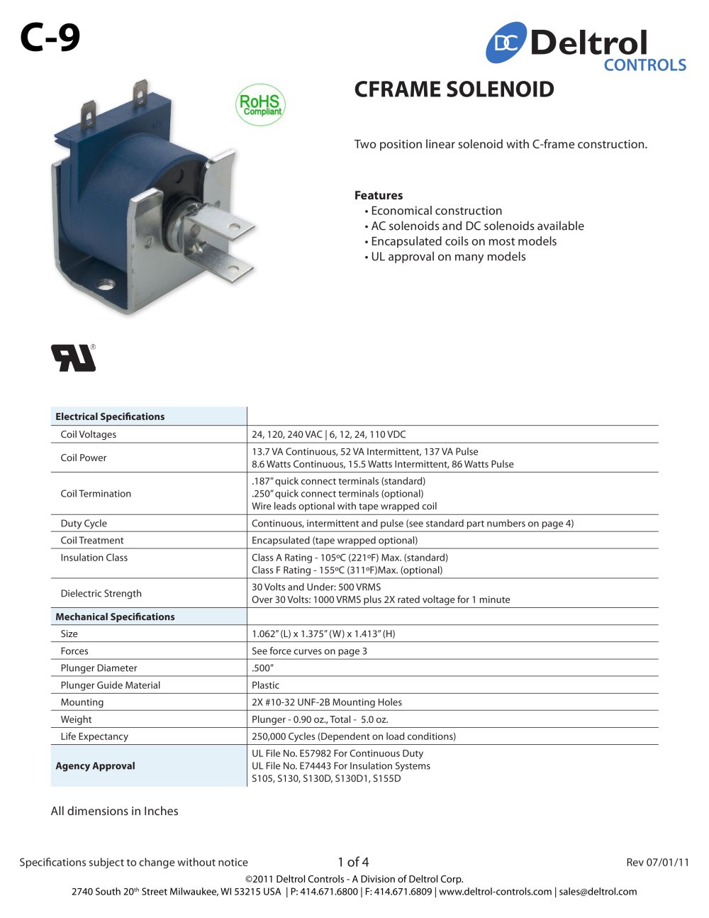 C-9 C-Frame Solenoid - Deltrol Controls