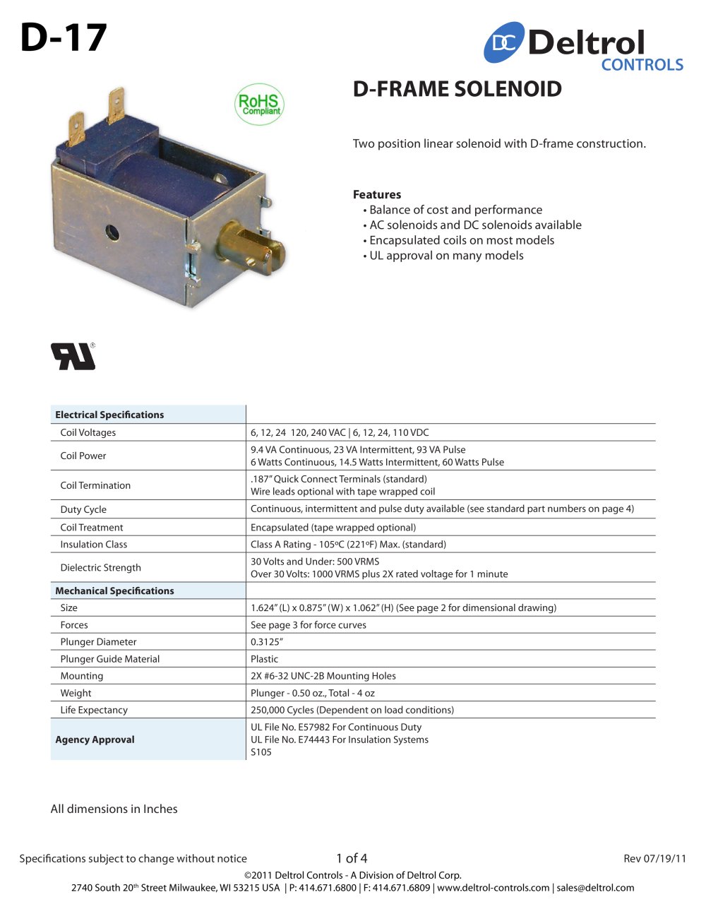 D-17 D-Frame Solenoid - Deltrol Controls