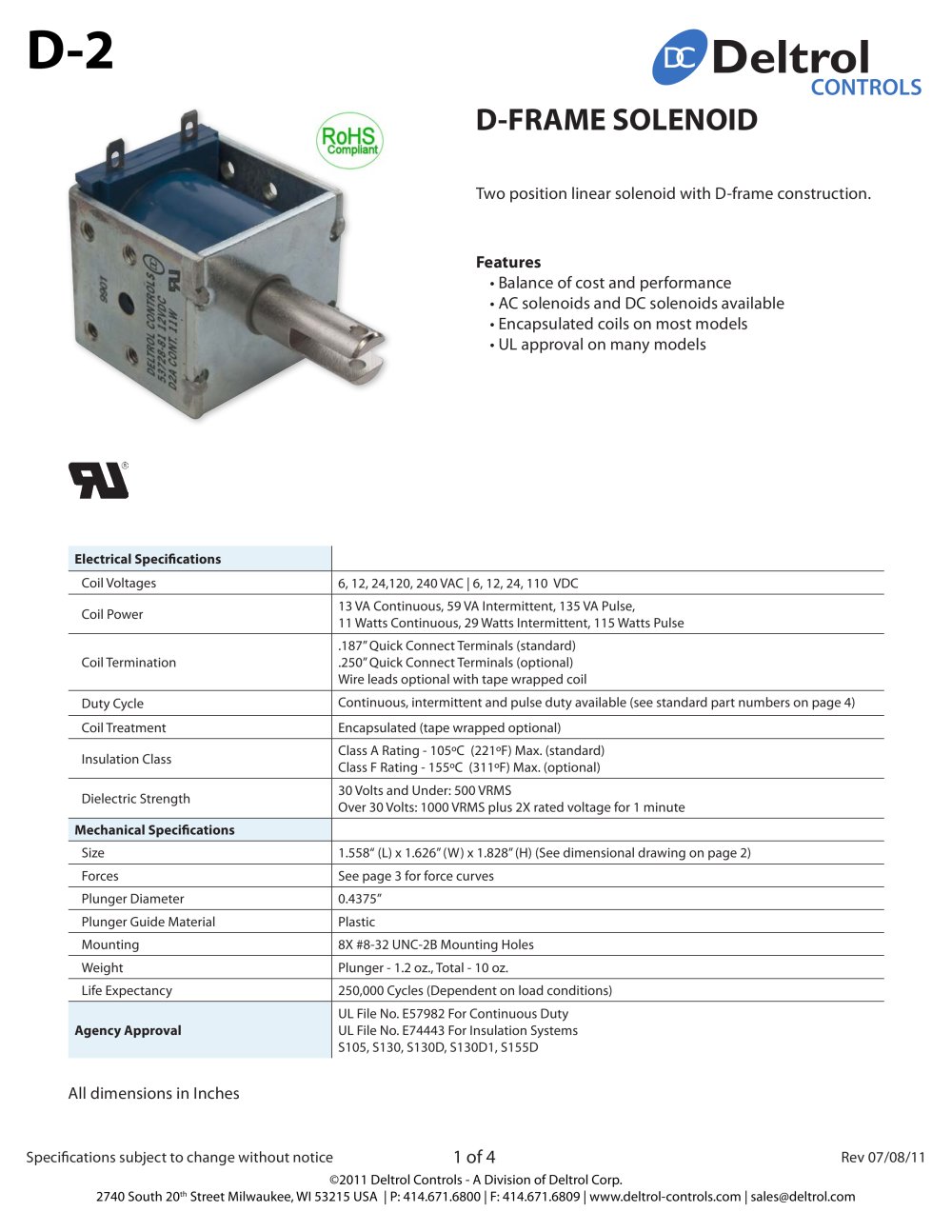 D-2 D-Frame Solenoid - Deltrol Controls