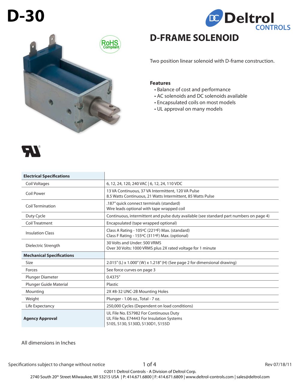 D-30 D-Frame Solenoid - Deltrol Controls