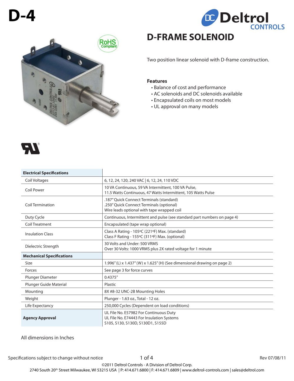 D-4 D-Frame Solenoid - Deltrol Controls