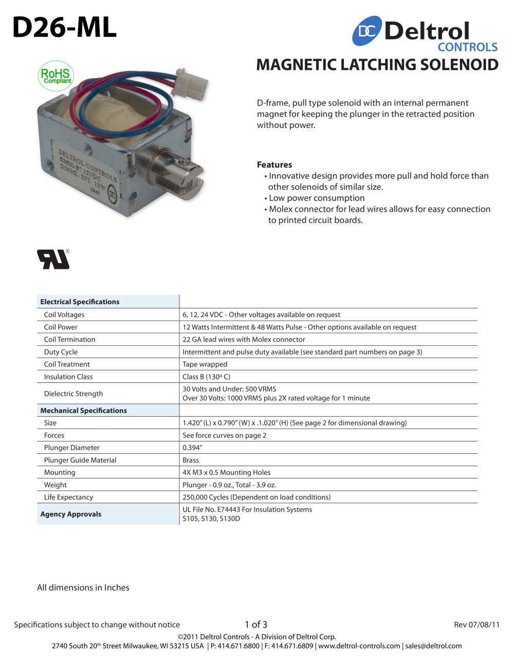 D26-ML Magnetic Latching Solenoid - Deltrol Controls