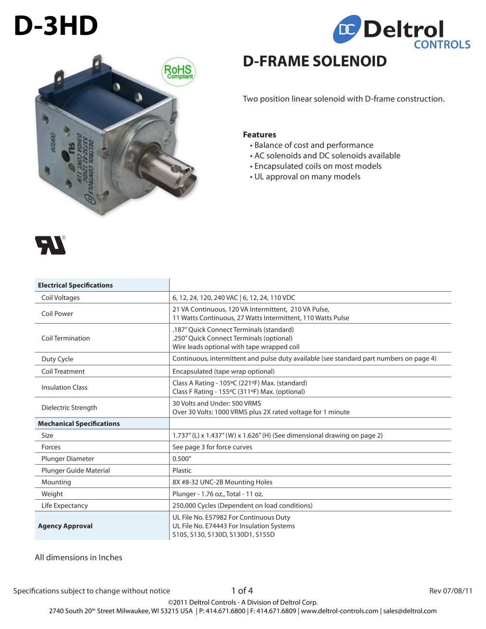 D3-HD D-Frame Solenoid - Deltrol Controls