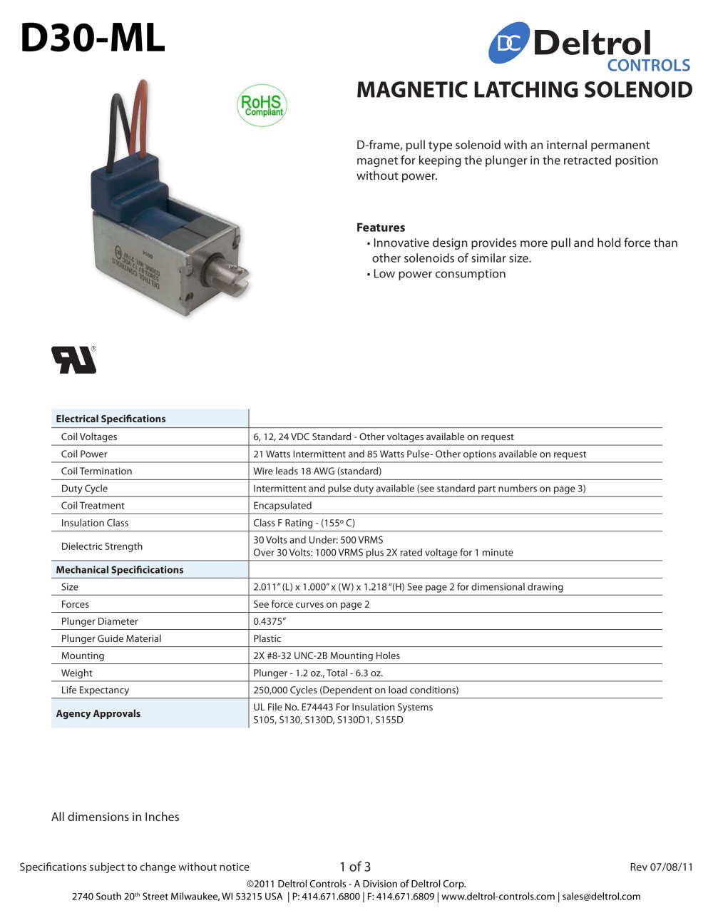 D30-ML Magnetic Latching Solenoid - Deltrol Controls