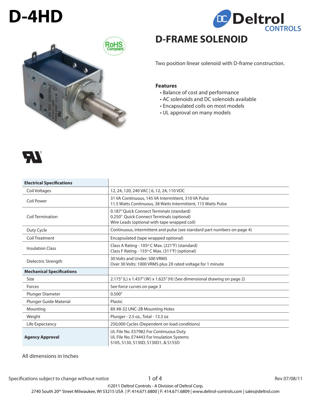 D4-HD D-Frame Solenoid - Deltrol Controls