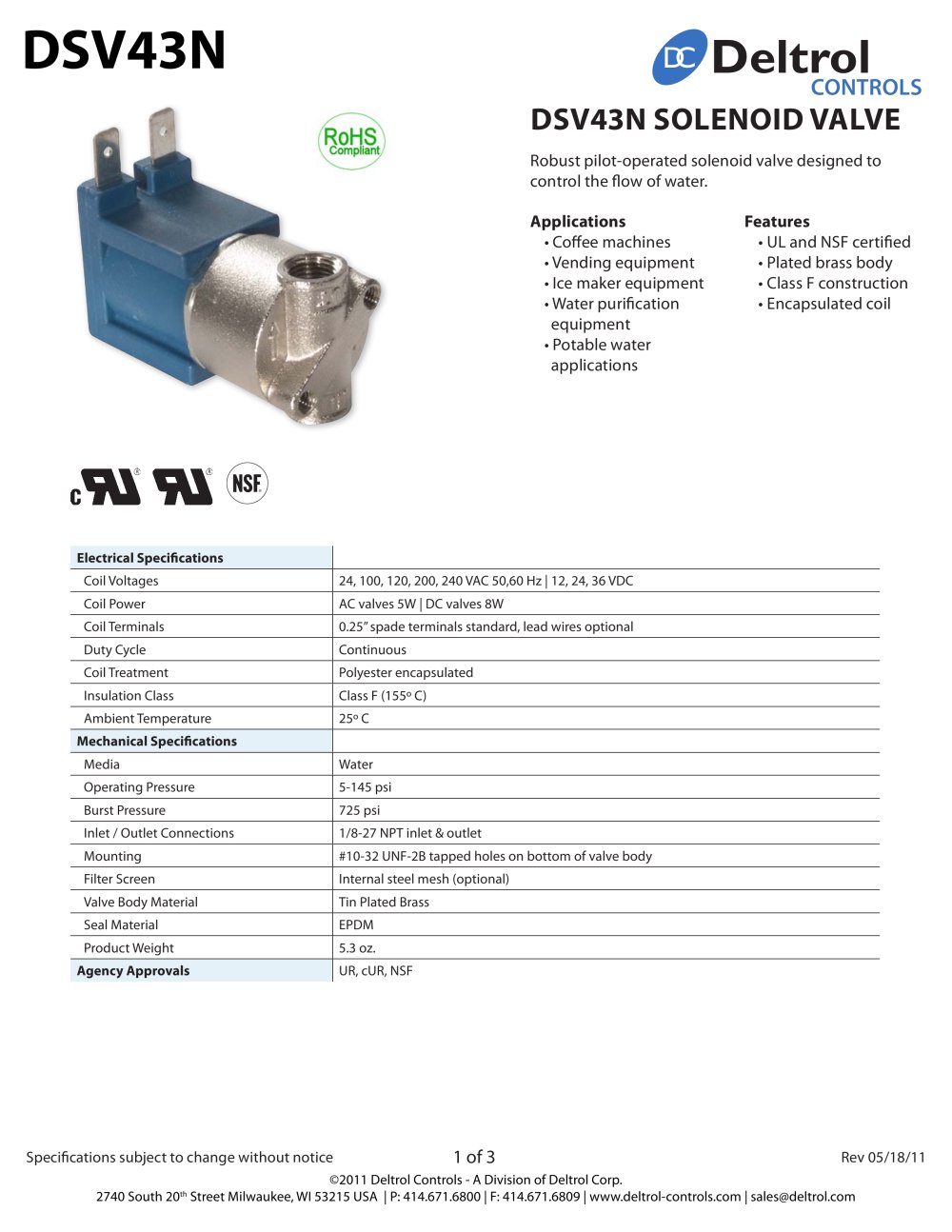DSV43N Inlet Valve - Deltrol Controls