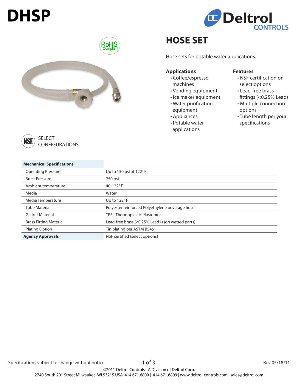 Hose Set Data Sheet - Deltrol Controls