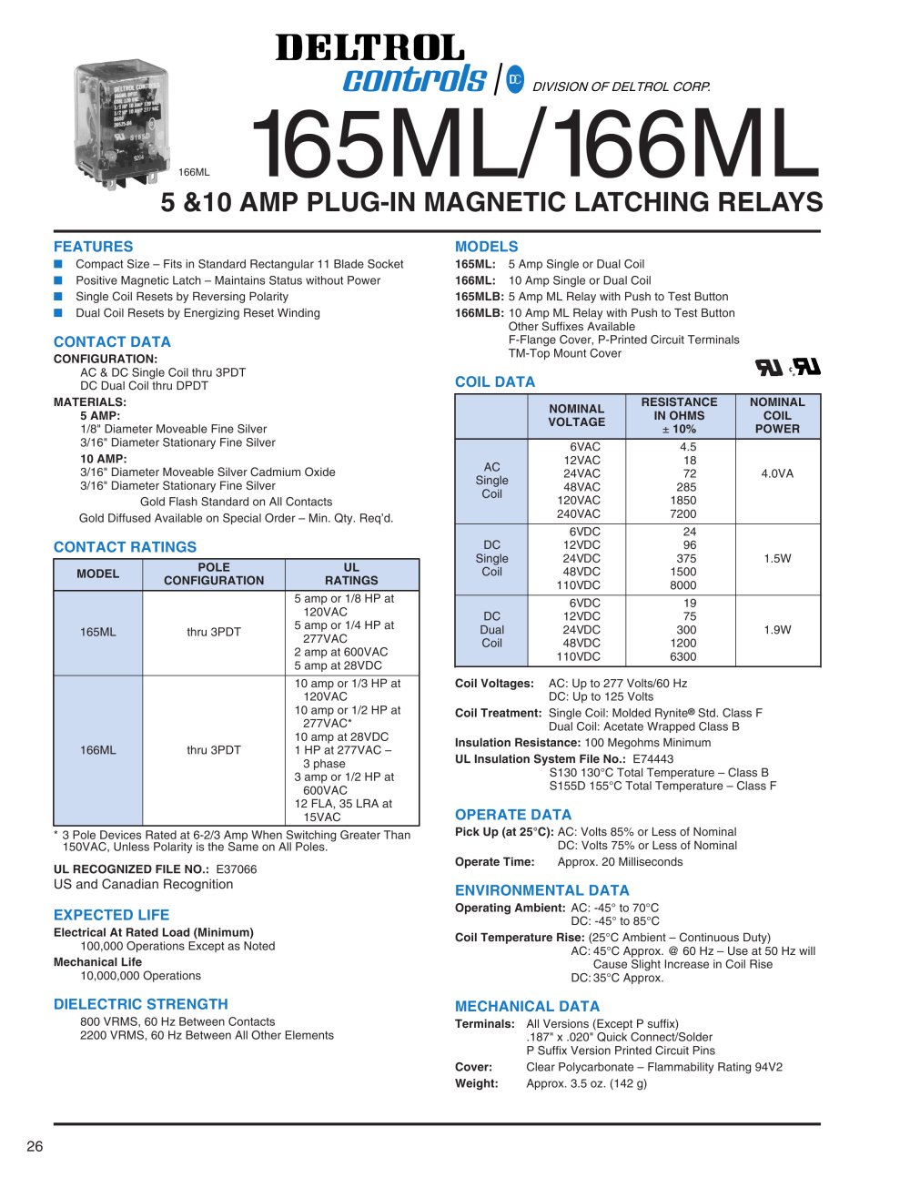 Latching Relays 166ML - Deltrol Controls