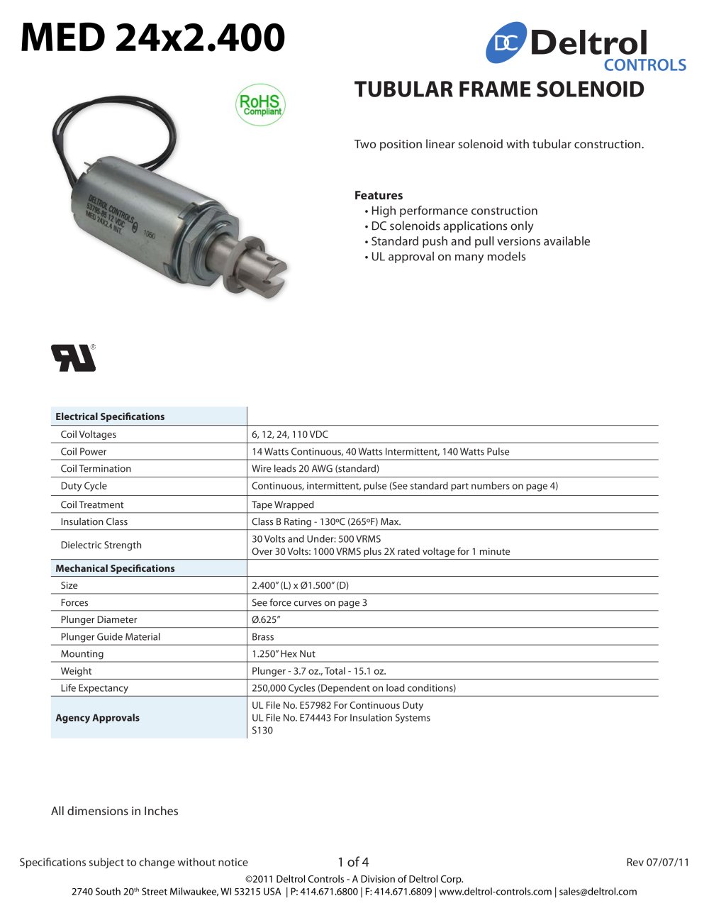 MED 24x2.400 Tubular Frame Solenoid - Deltrol Controls