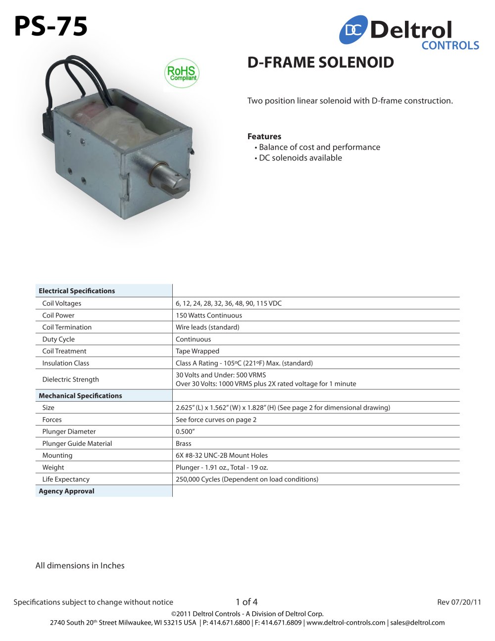 PS-75 D-Frame Solenoid - Deltrol Controls