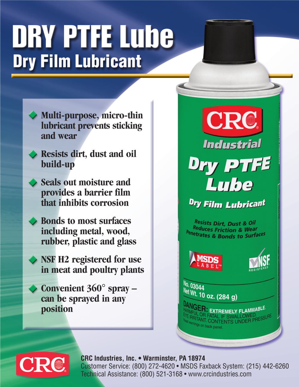 Dry PTFE Lube Sell Sheet - CRC Industries