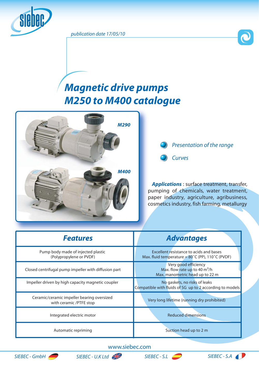 Catalog PUMPS  M250 to M400 - SIEBEC
