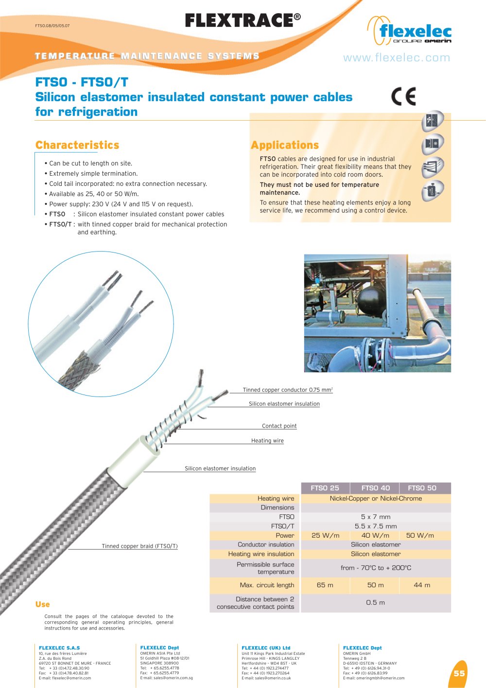 FLEXTRACE - FTSO - Silicon elastomer insulated constant power cables for refrigeration - OMERIN