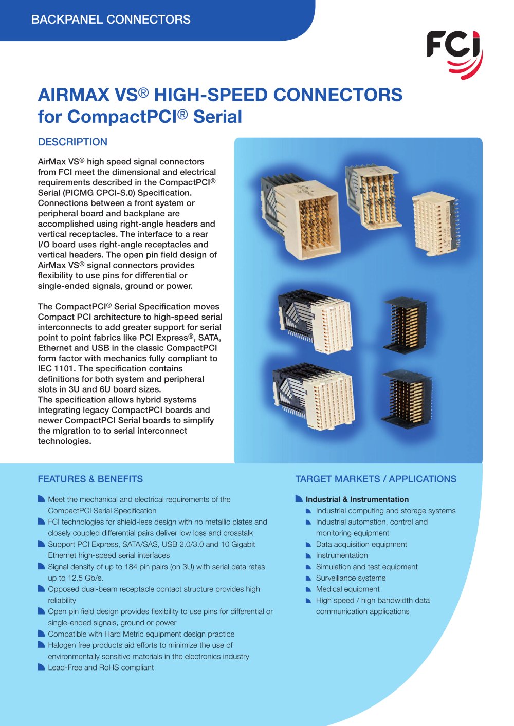 Airmax VS&reg; High-Speed connectors for CompactPCI&reg; serial - FCI