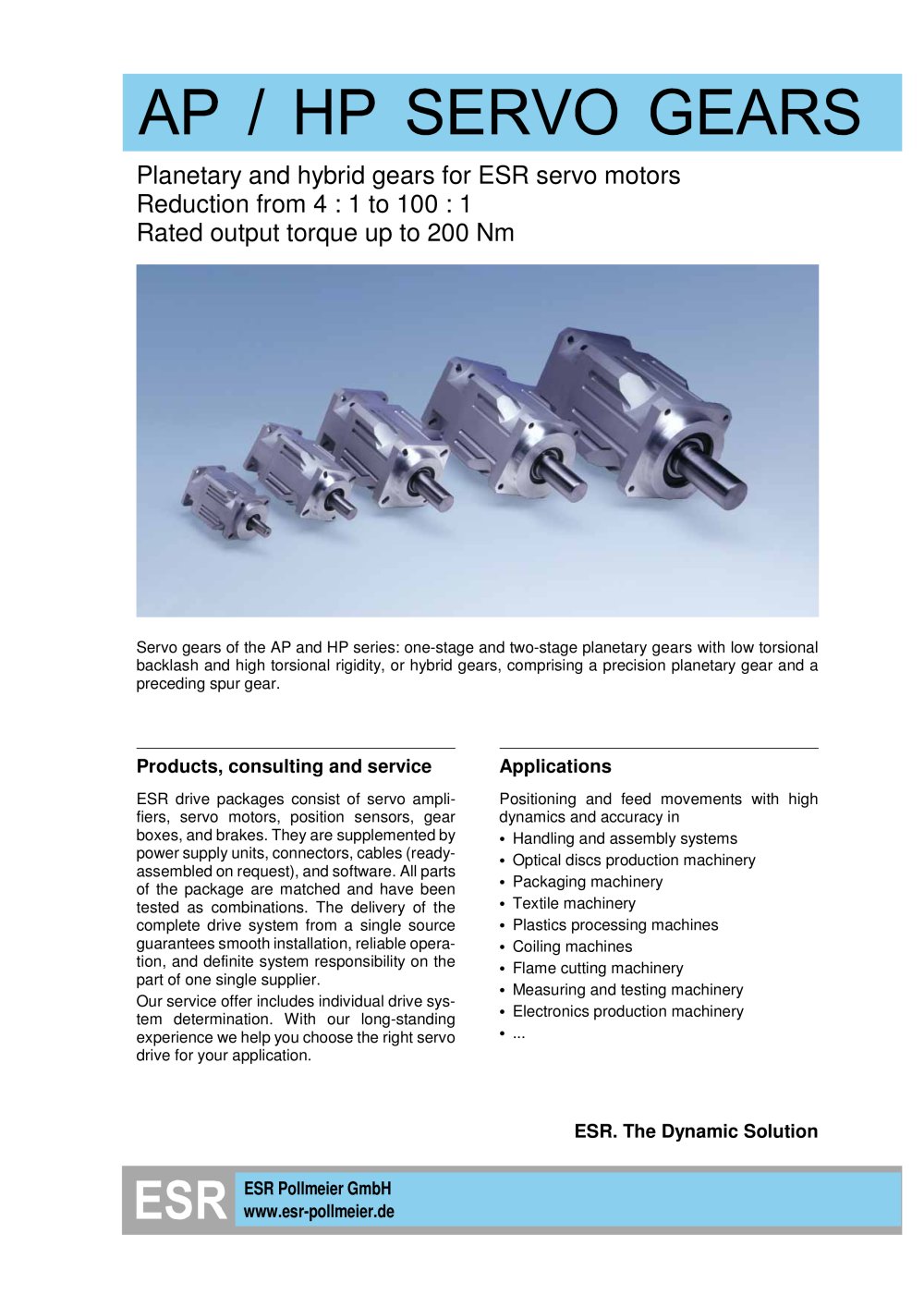 Servo gears: AP / HP servo gears - ESR Pollmeier