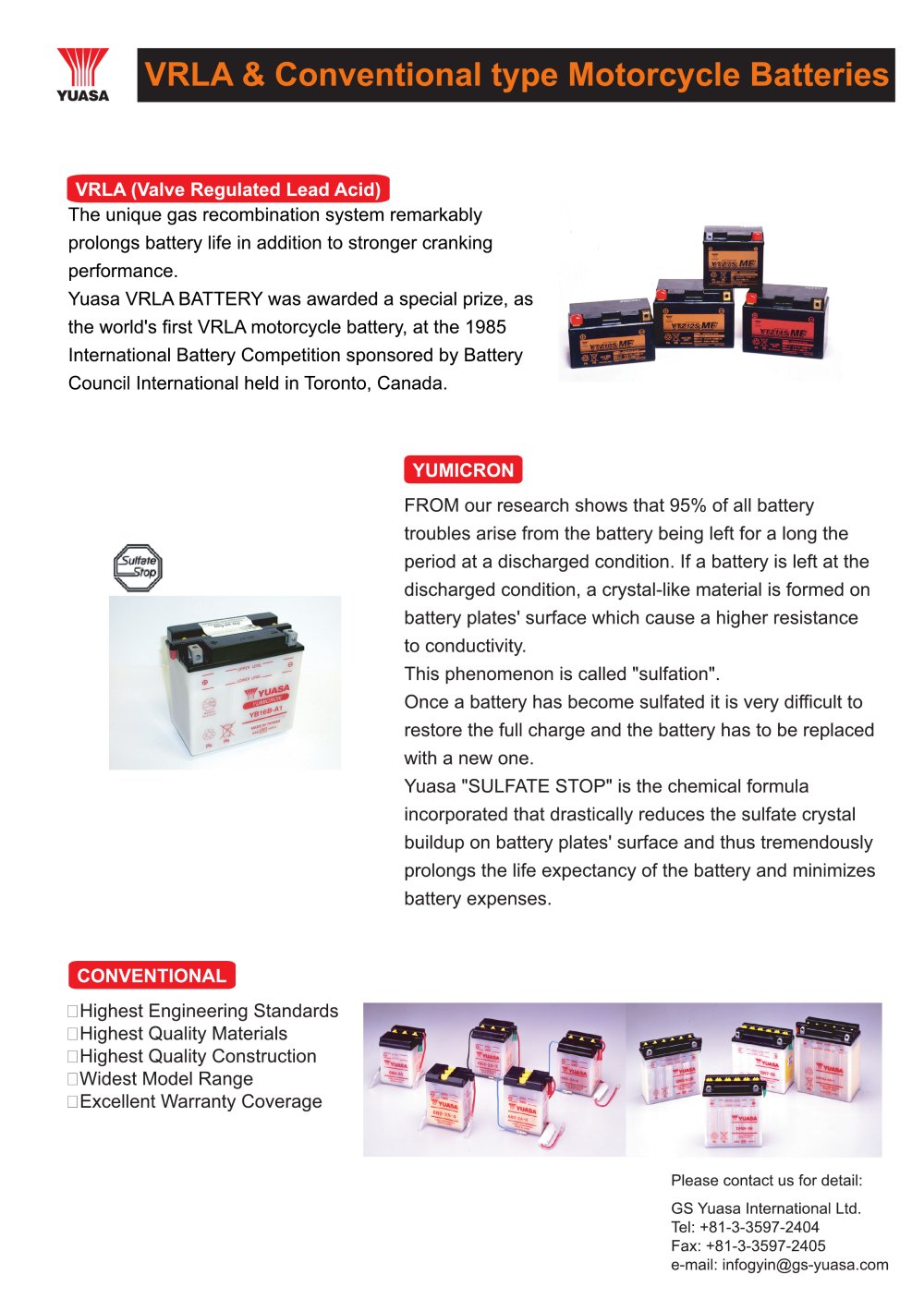 VRLA & Conventional type Motorcycle Batteries - YUASA