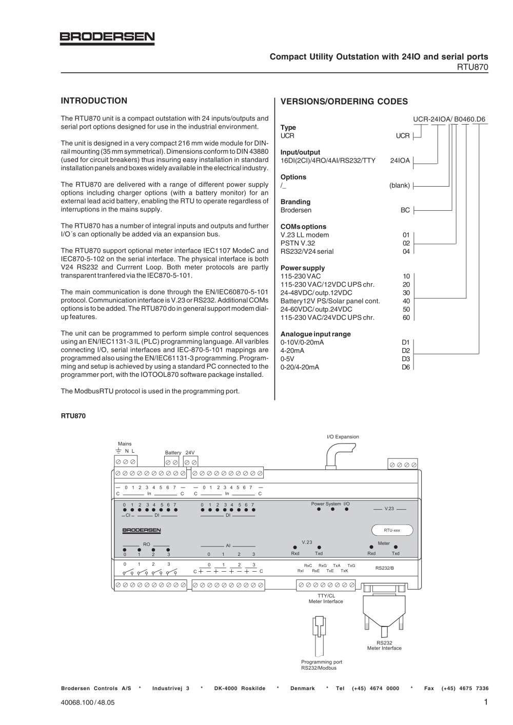 RTU870 Data Sheet - Brodersen Controls