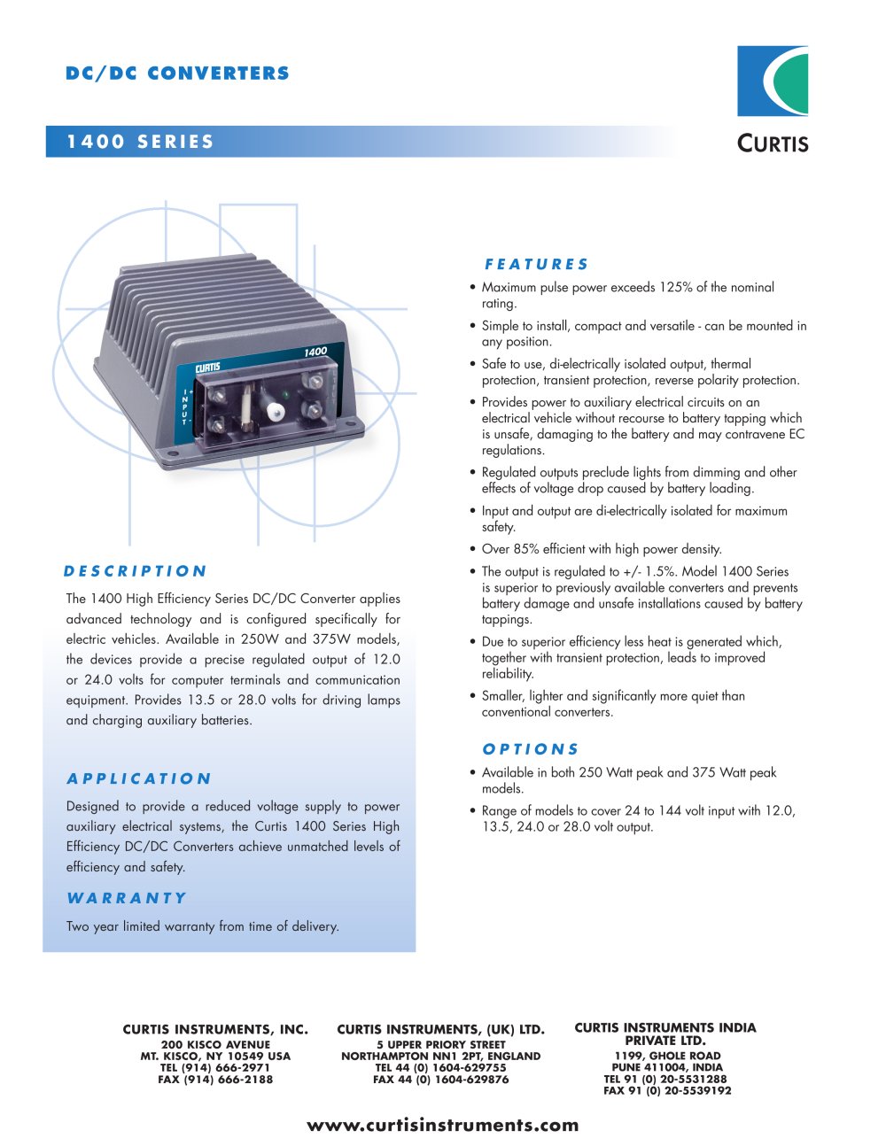 Power Conversion Products 1400&1410 DC/DC Converter - Curtis Instruments