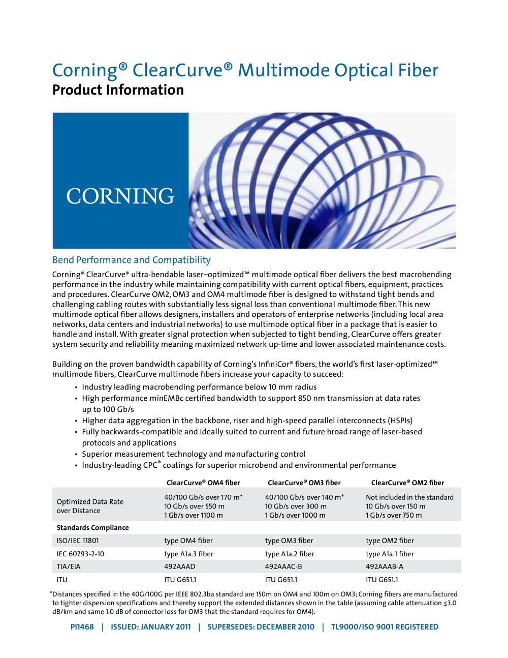ClearCurve multimode fiber product information sheet - CORNING