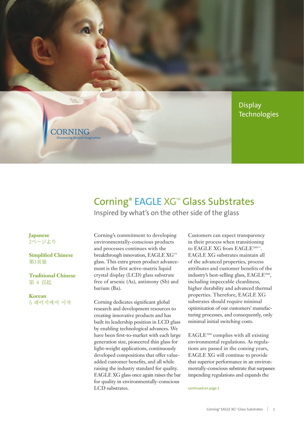 EAGLE XG TM  Glass Substrates - CORNING