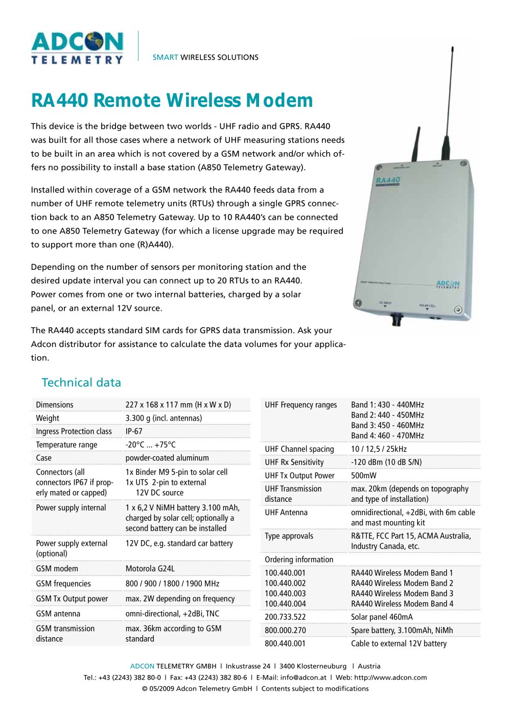 RA440 Wireless Modem - Adcon Telemetry