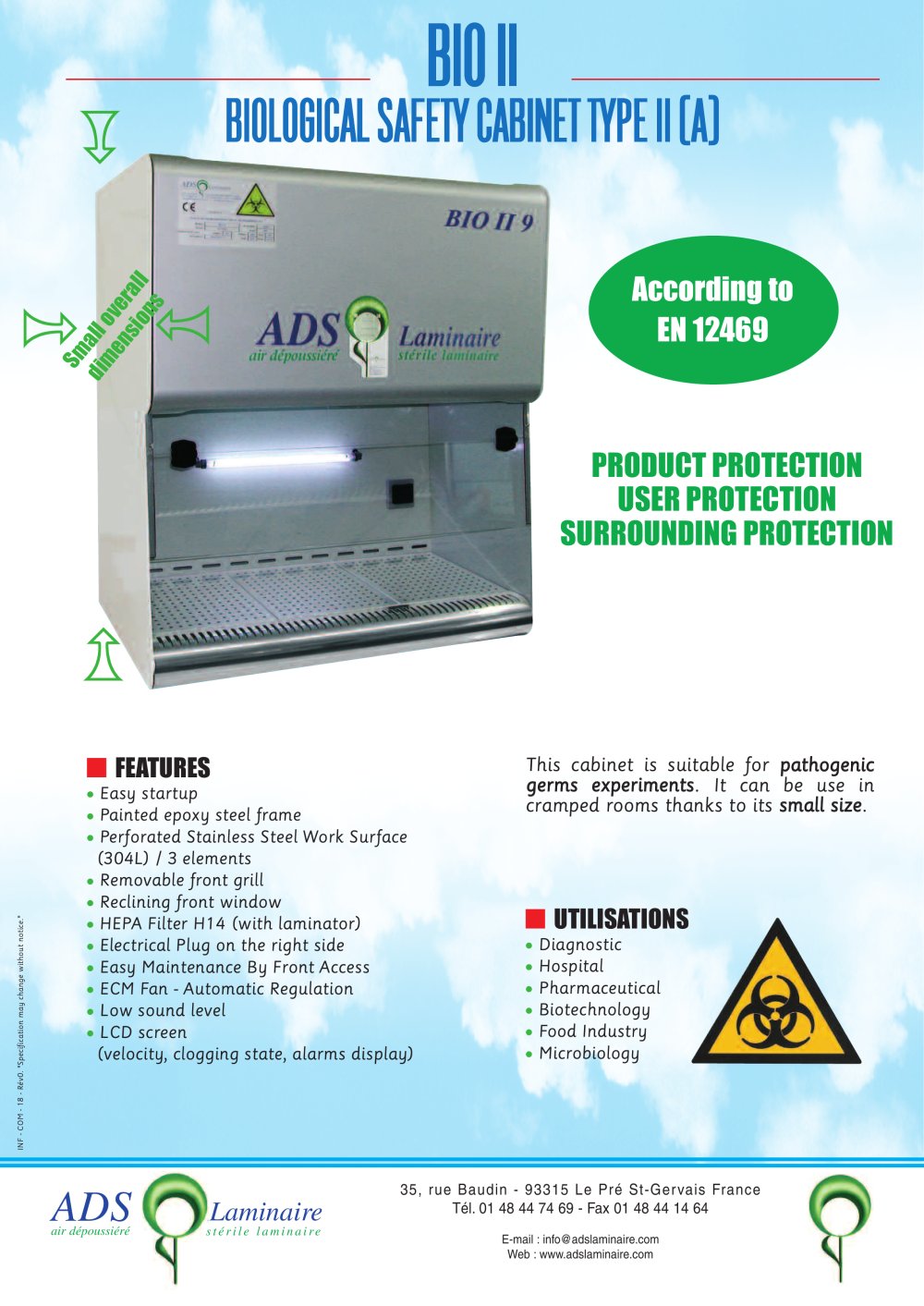 BIO II BIOLOGICAL SAFETY CABINET TYPE II A - ADS LAMINAIRE