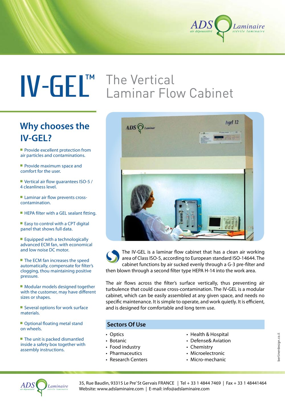 IV-GEL The Vertical Laminar Flow Cabinet - ADS LAMINAIRE