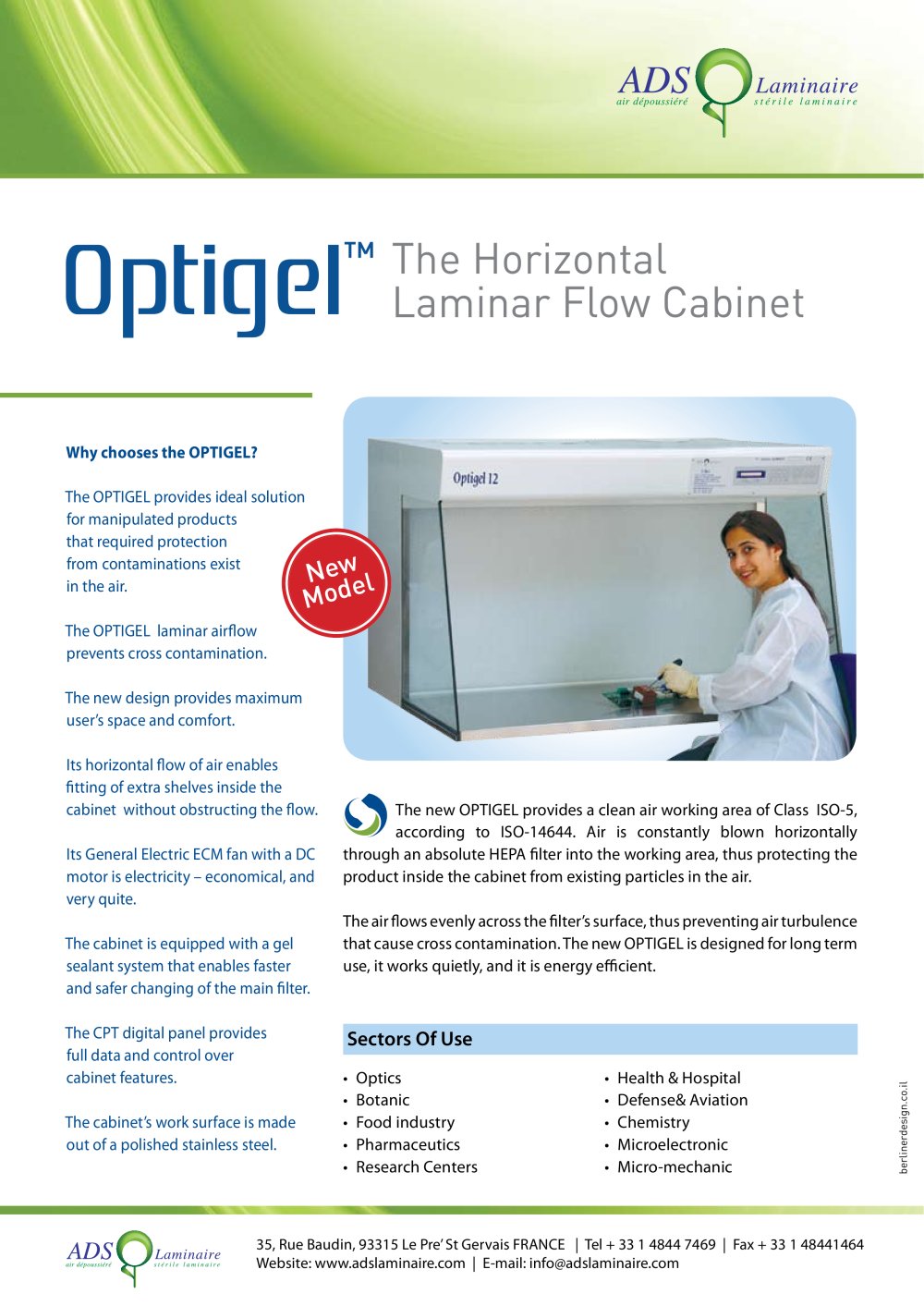 Optigel The Horizontal Laminar Flow Cabinet - ADS LAMINAIRE