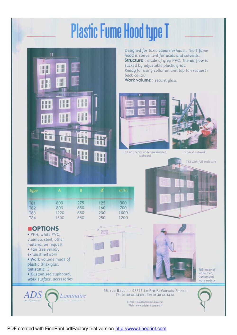 PLASTIC FUME HOOD TYPE T - ADS LAMINAIRE