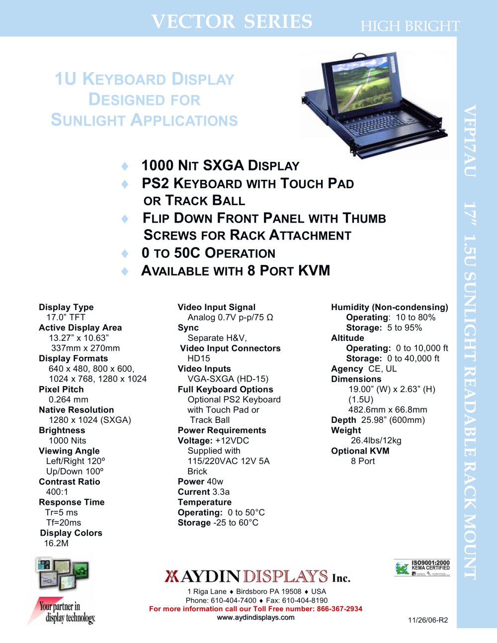 1U KEYBOARD DISPLAY DESIGNED FOR SUNLIGHT APPLICATIONS - AYDIN