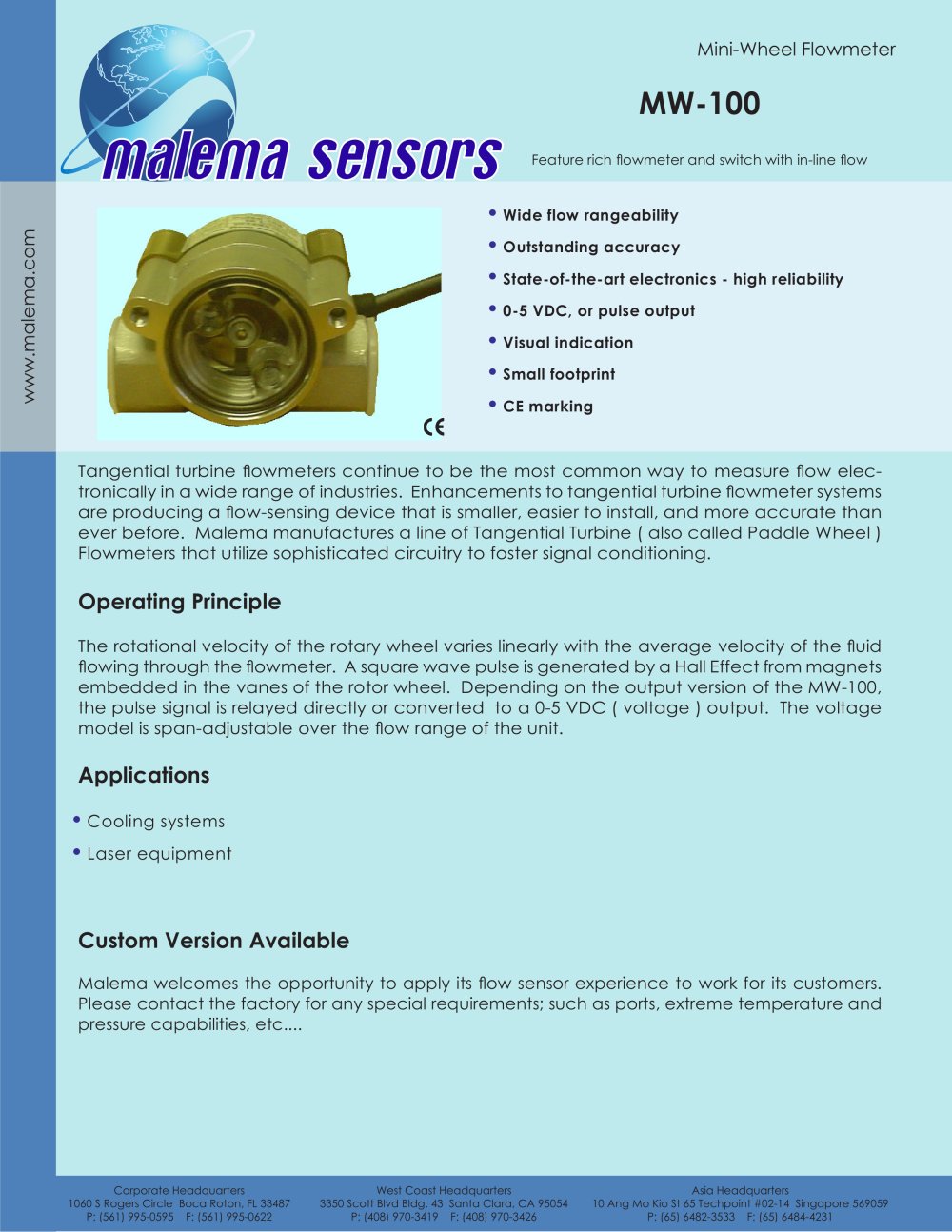 Mini-Wheel Flowmeter with In-line Flow - Malema