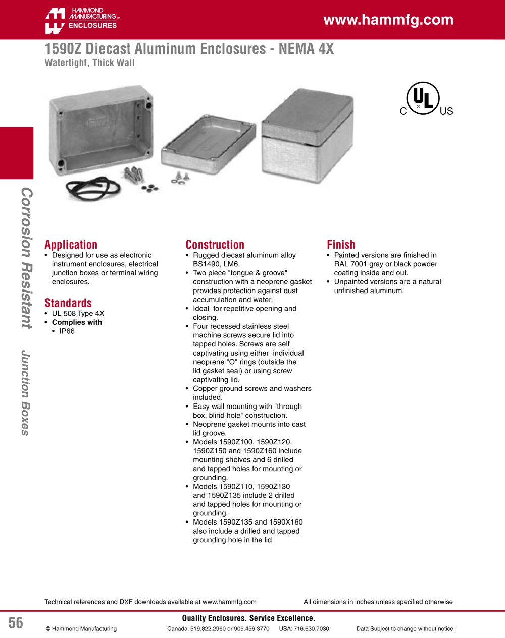1590Z Diecast Aluminum Enclosures - NEMA 4X - Hammond