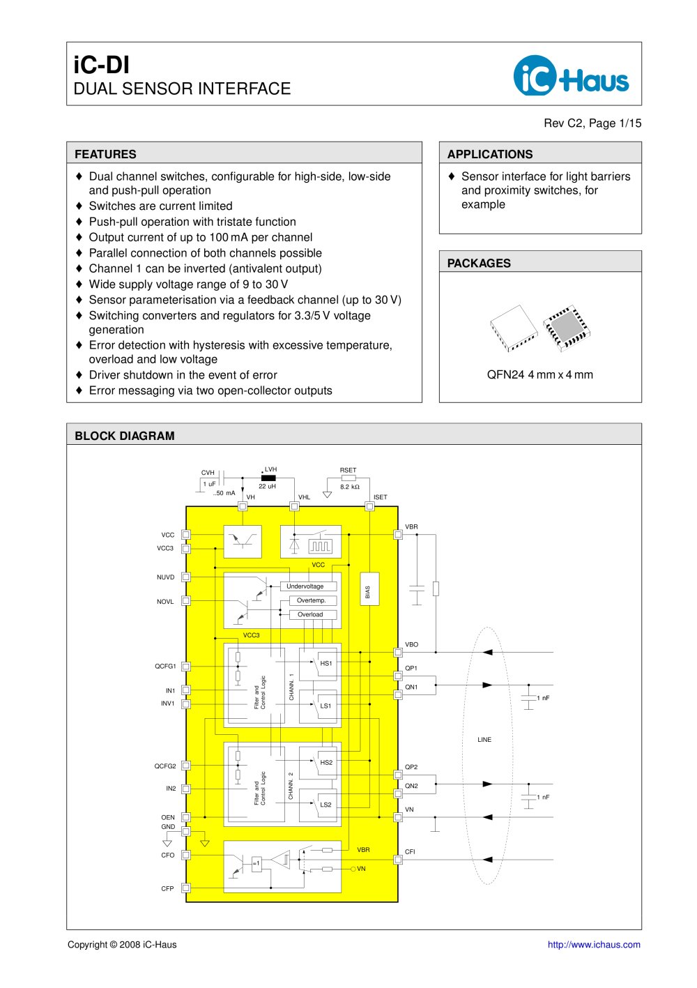 iC-DI    Dual Sensor Interface with 3.3 V/5 V Power Supply - iC-Haus