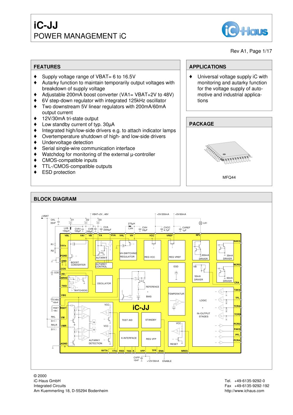 iC-JJ    Power Management IC with Autarky Function - iC-Haus