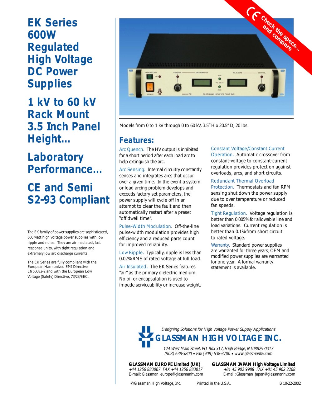 EK Series 600W Regulated High Voltage DC Power Supplies - Glassman High Voltage