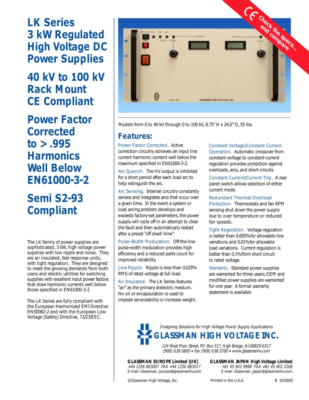 LK Series 3 kW Regulated High Voltage DC Power Supplies - Glassman High Voltage
