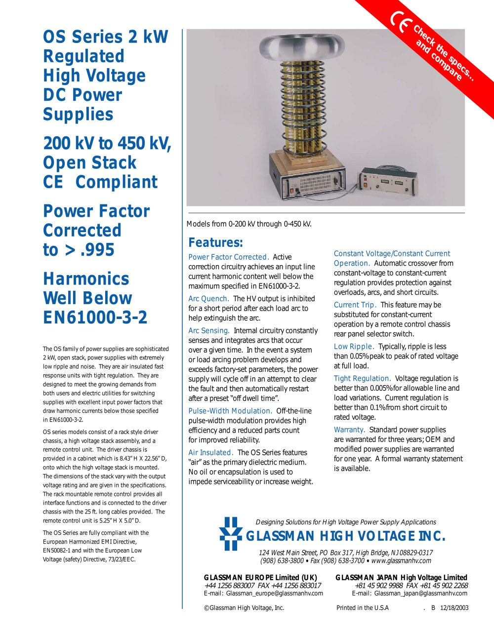 OS Series 2 kW Regulated High Voltage DC Power Supplies - Glassman High Voltage