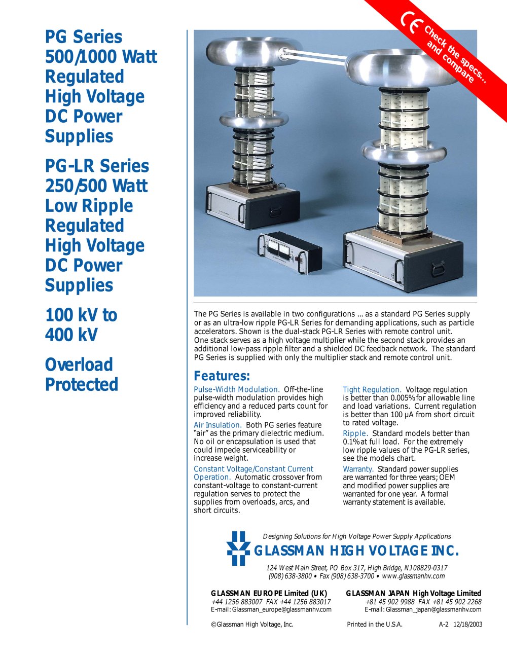 PG Series 500/1000 Watt ; PG-LR Series 250/500 Watt - Glassman High Voltage