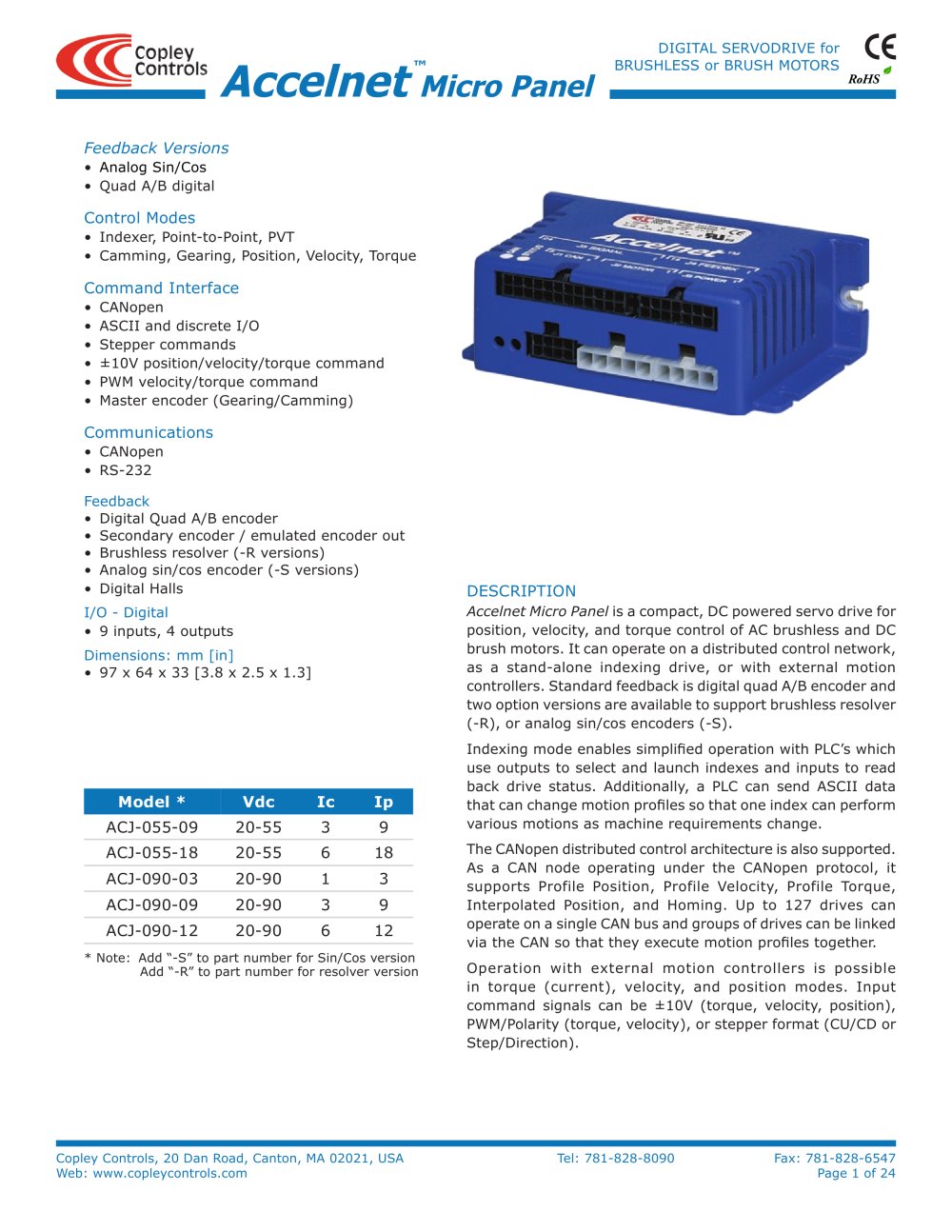 Accelnet Micro Panel - Copley Controls